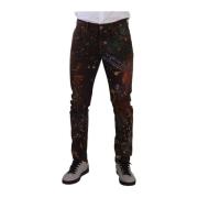 Dolce & Gabbana Brun Färgsplash Skinny Denim Jeans Brown, Herr