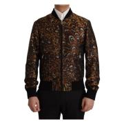 Dolce & Gabbana Brun Fjäder Full Zip Blouson Jacka Brown, Herr