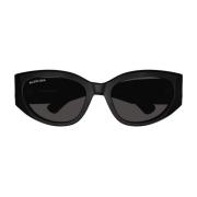 Balenciaga Oval Ram Solglasögon Bb0324Sk Black, Dam