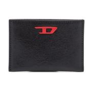 Diesel Läder bi-fold plånbok med röd D plakett Black, Herr