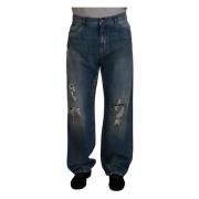 Dolce & Gabbana Blå Tattered Denim Jeans Blue, Herr