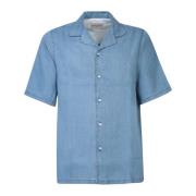 Officine Générale Short Sleeve Shirts Blue, Herr