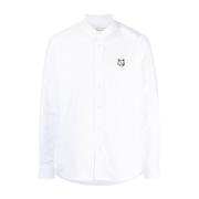 Maison Kitsuné Vit Oxford Bomull Skjorta med Fox Logo Broderi White, H...