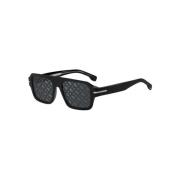 Boss Svarta solglasögon med spegel silver linser Black, Unisex
