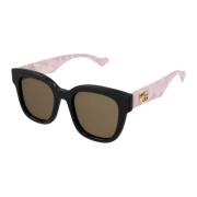 Gucci Kvadratiska feminina svarta och marmorrosa solglasögon Pink, Dam
