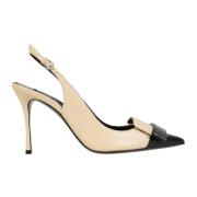 Sergio Rossi Svart Soft Skin Slingback-90 Beige, Dam