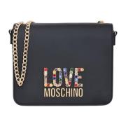 Love Moschino Svart axelväska med multicolor strass Black, Dam