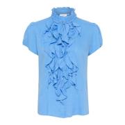 Saint Tropez Elegant Ellisz Ss Shirt Blus Blue, Dam