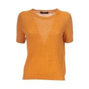 Max Mara Weekend Mjuk Linne Stickad Ribbad T-shirt Orange, Dam