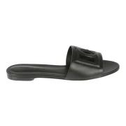 Dolce & Gabbana Svarta Läderplatta Sandaler för Kvinnor Black, Dam