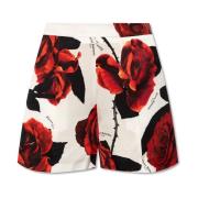 Balmain Satinshorts med ros motiv Multicolor, Dam