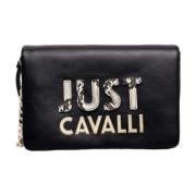 Just Cavalli Svart axelväska med avtagbar rem och logobokstäver Black,...
