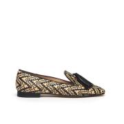 Prosperine Beige och Svart Raffia Loafers med Tassels Multicolor, Dam