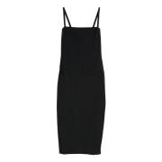 Max Mara Minimalistisk Midi Klänning med Rak Halsringning Black, Dam