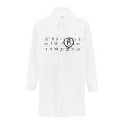 MM6 Maison Margiela Oversized Skjortklänning med Numeriskt Logotyp Whi...