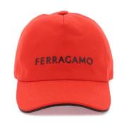 Salvatore Ferragamo Gummierad Logo Baseball Cap Red, Herr