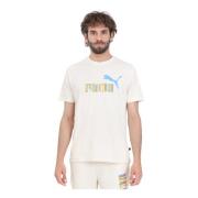 Puma Sportig Beige T-shirt med Logotyptryck Beige, Herr