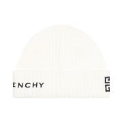 Givenchy Logo Beanie Hat Ivory Black White, Herr