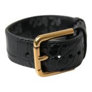 Dolce & Gabbana Svart Strukturerat Läder Guldspänne Armband Black, Dam