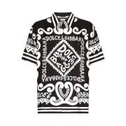 Dolce & Gabbana Silke Logo Print Skjorta Klassisk Krage Black, Herr