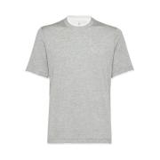 Brunello Cucinelli Lagerad Silk-Bomull Crew Neck T-shirt Gray, Herr