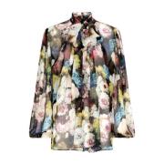 Dolce & Gabbana Blommigt Tryck Sidenschiffong Skjorta Multicolor, Dam