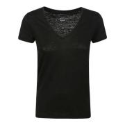 Majestic Filatures Svart Linne V-ringad T-shirt Black, Dam