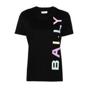 Bally Svart Bomull Logo Print Rund Hals Black, Dam