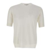 Lardini Vit Linne Bomull T-shirt Ribbad Textur White, Herr