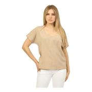 Suns Sand T-shirt med bred halsringning Beige, Dam