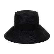 Max Mara Svart Straw Bucket Hat med Bred Kulle Black, Dam