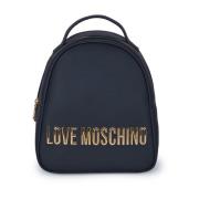 Love Moschino Svart Eco-Läder Ryggsäck med Guld Metall Logo Black, Dam