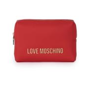 Love Moschino Röd Eco-Läder Necessaire med Guld Metall Logo Red, Dam