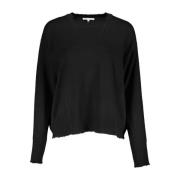 Patrizia Pepe Kontrast Logo Crew Neck Sweater Black, Dam