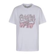 Ganni Vit Cats Avslappnad T-shirt White, Dam