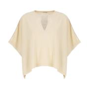 Peserico Ivory Linen Blend V-Neck Sweater Beige, Dam