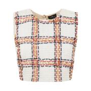 Elisabetta Franchi Beige Tweed Check Top Multicolor, Dam