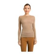 Twinset Beige Boatneck Lurex Sweater Brown, Dam