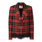 Twinset Rutig Blazer med Spetsdetaljer Multicolor, Dam