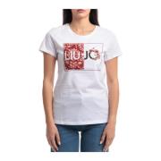 Liu Jo Tryckt T-shirt med applikationer White, Dam