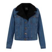 Pinko Blå Denimjacka med Faux Fur Detalj Blue, Dam