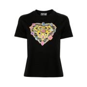 Versace Jeans Couture Svart Bomull T-shirt med Hjärtlogo Black, Dam