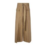 Max Mara Weekend Bred Ben Brun Bomull Linne Byxor Brown, Dam