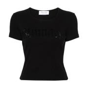 Blumarine Rhinestone Embellished Crew Neck T-shirt Black, Dam