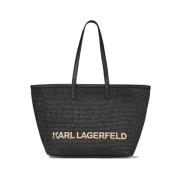 Karl Lagerfeld Raffia Toteväska med Broderad Logotyp Black, Dam