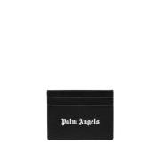 Palm Angels Svart läderkorthållare med logotyp Black, Dam