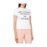 Elisabetta Franchi Vit Bomull T-shirt med Brand Design White, Dam