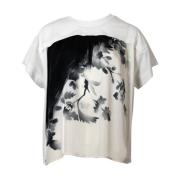 High Oversized Bomull T-shirt med Blommiga Motiv White, Dam