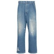 Maison Margiela Blå Målfärg Splatter Wide Leg Jeans Blue, Dam