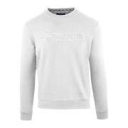 Aquascutum Logodetalj Bomullssweatshirt Ribbade Muddar White, Herr